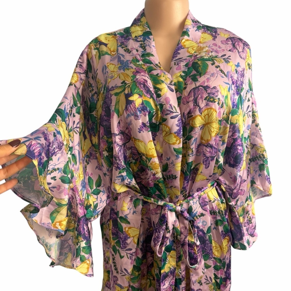 Victoria’s Secret Floral Purple and Yellow Satin Flutter Robe - Picture 5 of 10